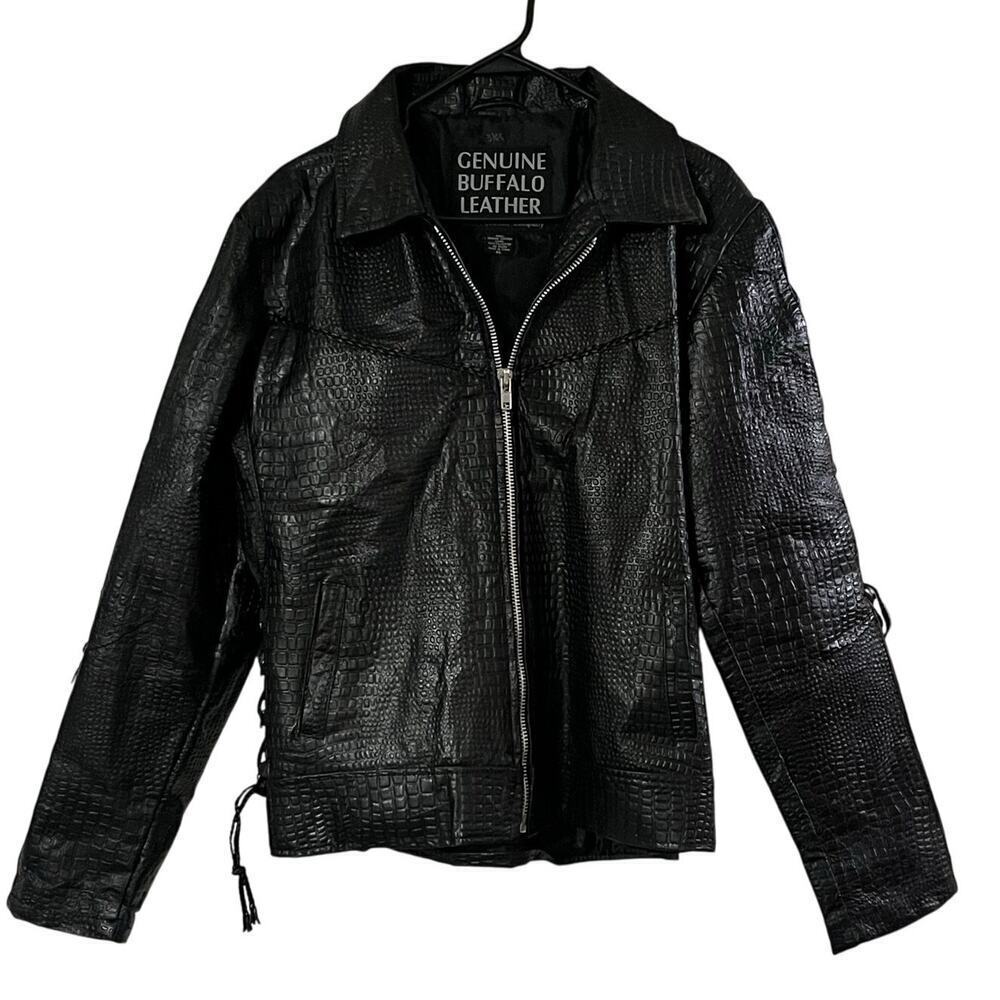 Navarre Leather Company Womens Genuine Buffalo Leather Black Jacket Size XL